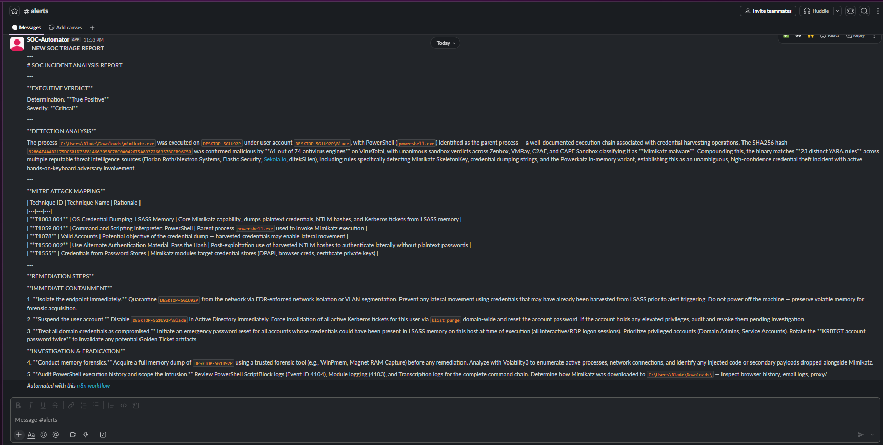 Claude Sonnet triage report delivered to Slack
